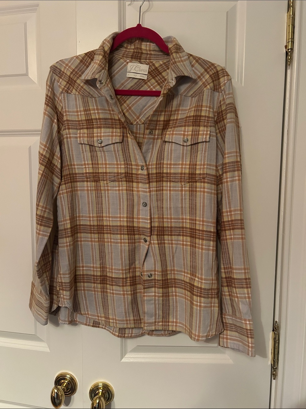 J. Crew Plaid Button-Down Shirt in Tan and Cream